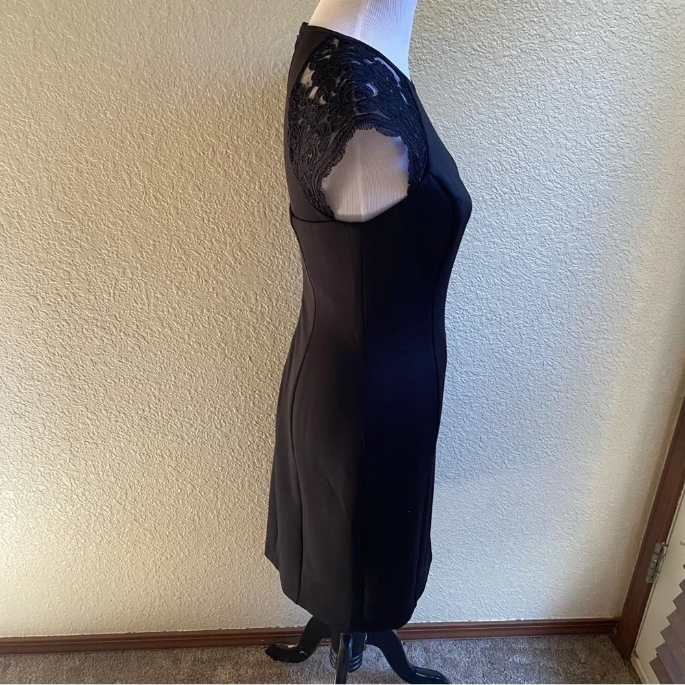 Vince Camuto Shift Little Black Dress Solid Short Length and Lace Cap Sleeves: 6 - Picture 7 of 10
